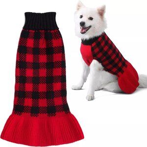 NEW ZIFEIPET Autumn Winter Dog Pet Plaid Turtleneck Knitted Sweater Dress